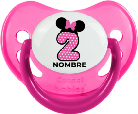 Disney Minnie Número 2 rosa rosa polka puntos mariposa rosa con nombre: Chupete Fisiológica