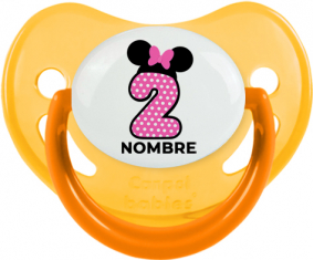 Disney Minnie Número 2 rosa rosa polka puntos mariposa rosa con nombre: Chupete Fisiológica