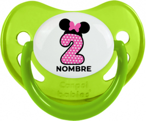 Disney Minnie Número 2 rosa rosa polka puntos mariposa rosa con nombre: Chupete Fisiológica