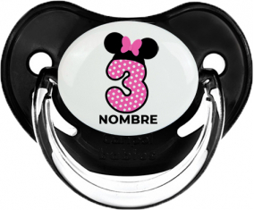 Disney Minnie Número 3 rosa rosa polka puntos mariposa rosa con nombre: Chupete Fisiológica