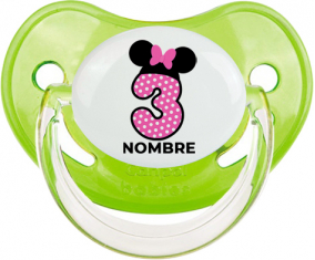 Disney Minnie Número 3 rosa rosa polka puntos mariposa rosa con nombre: Chupete Fisiológica