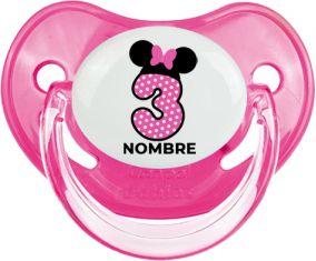 Disney Minnie Número 3 rosa rosa polka puntos mariposa rosa con nombre: Chupete Fisiológica
