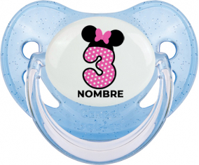 Disney Minnie Número 3 rosa rosa polka puntos mariposa rosa con nombre: Chupete Fisiológica