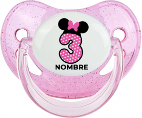 Disney Minnie Número 3 rosa rosa polka puntos mariposa rosa con nombre: Chupete Fisiológica