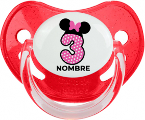 Disney Minnie Número 3 rosa rosa polka puntos mariposa rosa con nombre: Chupete Fisiológica
