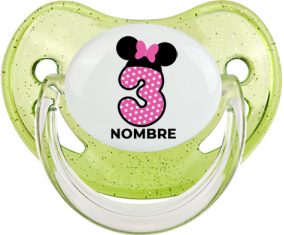 Disney Minnie Número 3 rosa rosa polka puntos mariposa rosa con nombre: Chupete Fisiológica