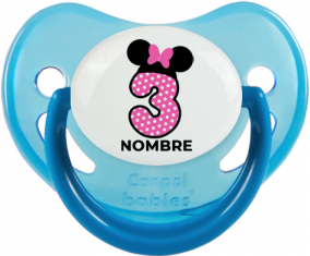 Disney Minnie Número 3 rosa rosa polka puntos mariposa rosa con nombre: Chupete Fisiológica