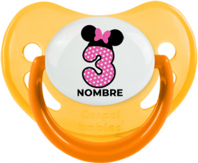 Disney Minnie Número 3 rosa rosa polka puntos mariposa rosa con nombre: Chupete Fisiológica