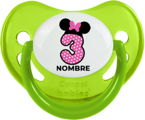 Disney Minnie Número 3 rosa rosa polka puntos mariposa rosa con nombre: Chupete Fisiológica