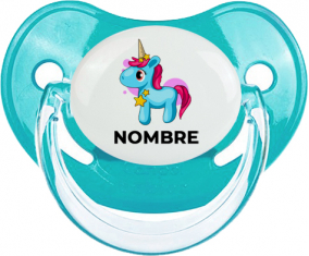 Unicornio azul rosa con nombre: Chupete fisiológica personnalisée