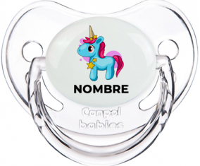 Unicornio azul rosa con nombre: Chupete fisiológica