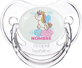Unicornio con corona en la nube con nombre: Chupete fisiológica