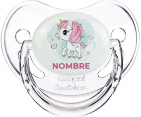 Pony rosa corazón con nombre: Chupete fisiológica