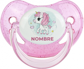 Pony rosa corazón con nombre: Chupete fisiológica