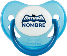 Logotipo azul de Batman con nombre: Chupete fisiológica