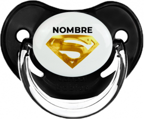 Logotipo de Superman dorado con nombre: Chupete fisiológica