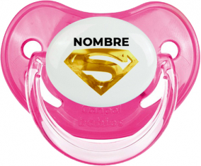 Logotipo de Superman dorado con nombre: Chupete fisiológica