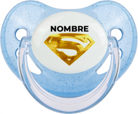 Logotipo de Superman dorado con nombre: Chupete fisiológica