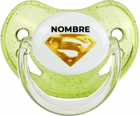 Logotipo de Superman dorado con nombre: Chupete fisiológica