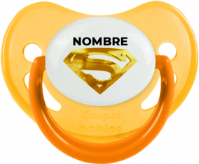 Logotipo de Superman dorado con nombre: Chupete fisiológica