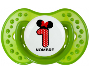 Disney Minnie Número 1 blanco rojo lunar salpica mariposa roja con nombre: Chupete lovi dynamic personnalisée