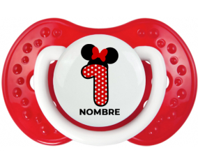 Disney Minnie Número 1 blanco rojo lunar salpica mariposa roja con nombre: Chupete lovi dynamic