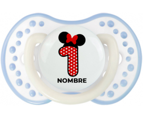 Disney Minnie Número 1 blanco rojo lunar salpica mariposa roja con nombre: Chupete lovi dynamic