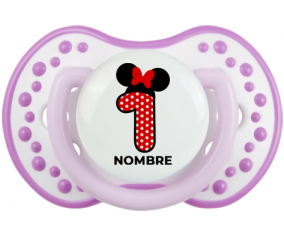 Disney Minnie Número 1 blanco rojo lunar salpica mariposa roja con nombre: Chupete lovi dynamic