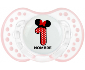 Disney Minnie Número 1 blanco rojo lunar salpica mariposa roja con nombre: Chupete lovi dynamic