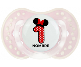 Disney Minnie Número 1 blanco rojo lunar salpica mariposa roja con nombre: Chupete lovi dynamic