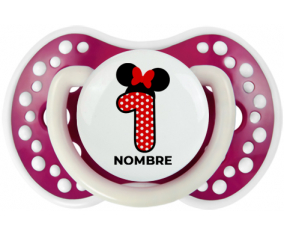 Disney Minnie Número 1 blanco rojo lunar salpica mariposa roja con nombre: Chupete lovi dynamic