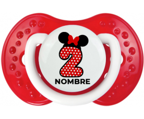 Disney Minnie Número 2 rojo rojo polka puntos mariposa roja con nombre: Chupete lovi dynamic