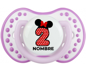 Disney Minnie Número 2 rojo rojo polka puntos mariposa roja con nombre: Chupete lovi dynamic