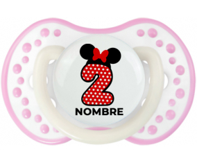 Disney Minnie Número 2 rojo rojo polka puntos mariposa roja con nombre: Chupete lovi dynamic