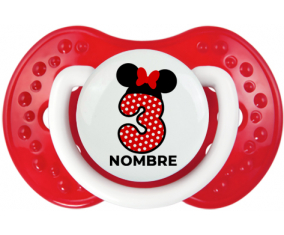 Disney Minnie Número 3 blanco rojo lunar salpica mariposa roja con nombre: Chupete lovi dynamic