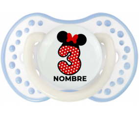 Disney Minnie Número 3 blanco rojo lunar salpica mariposa roja con nombre: Chupete lovi dynamic