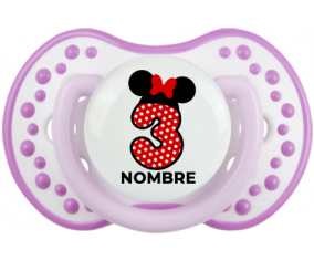 Disney Minnie Número 3 blanco rojo lunar salpica mariposa roja con nombre: Chupete lovi dynamic