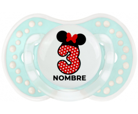 Disney Minnie Número 3 blanco rojo lunar salpica mariposa roja con nombre: Chupete lovi dynamic