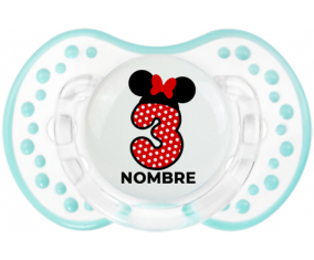 Disney Minnie Número 3 blanco rojo lunar salpica mariposa roja con nombre: Chupete lovi dynamic