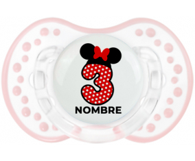 Disney Minnie Número 3 blanco rojo lunar salpica mariposa roja con nombre: Chupete lovi dynamic