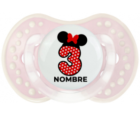 Disney Minnie Número 3 blanco rojo lunar salpica mariposa roja con nombre: Chupete lovi dynamic