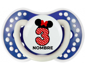Disney Minnie Número 3 blanco rojo lunar salpica mariposa roja con nombre: Chupete lovi dynamic