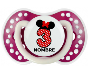 Disney Minnie Número 3 blanco rojo lunar salpica mariposa roja con nombre: Chupete lovi dynamic