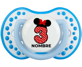 Disney Minnie Número 3 blanco rojo lunar salpica mariposa roja con nombre: Chupete lovi dynamic