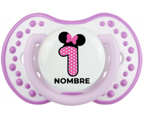 Disney Minnie Número 1 rosa rosa polka puntos mariposa rosa con nombre: Chupete lovi dynamic