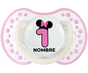 Disney Minnie Número 1 rosa rosa polka puntos mariposa rosa con nombre: Chupete lovi dynamic