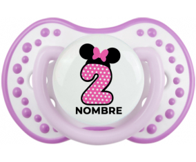 Disney Minnie Número 2 rosa rosa polka puntos mariposa rosa con nombre: Chupete lovi dynamic