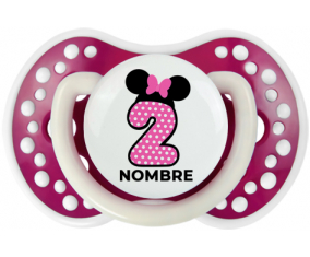 Disney Minnie Número 2 rosa rosa polka puntos mariposa rosa con nombre: Chupete lovi dynamic