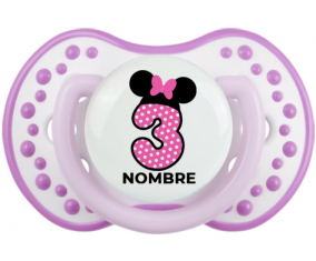 Disney Minnie Número 3 rosa rosa polka puntos mariposa rosa con nombre: Chupete lovi dynamic