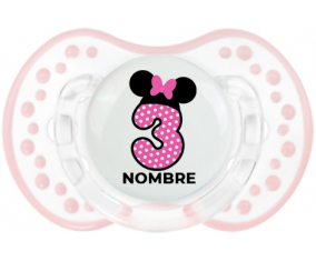 Disney Minnie Número 3 rosa rosa polka puntos mariposa rosa con nombre: Chupete lovi dynamic